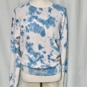 NWT Unsubscribed Blue Tie Dye Oversized Fleece Sweatshirt XS Cozy Soft Lounge